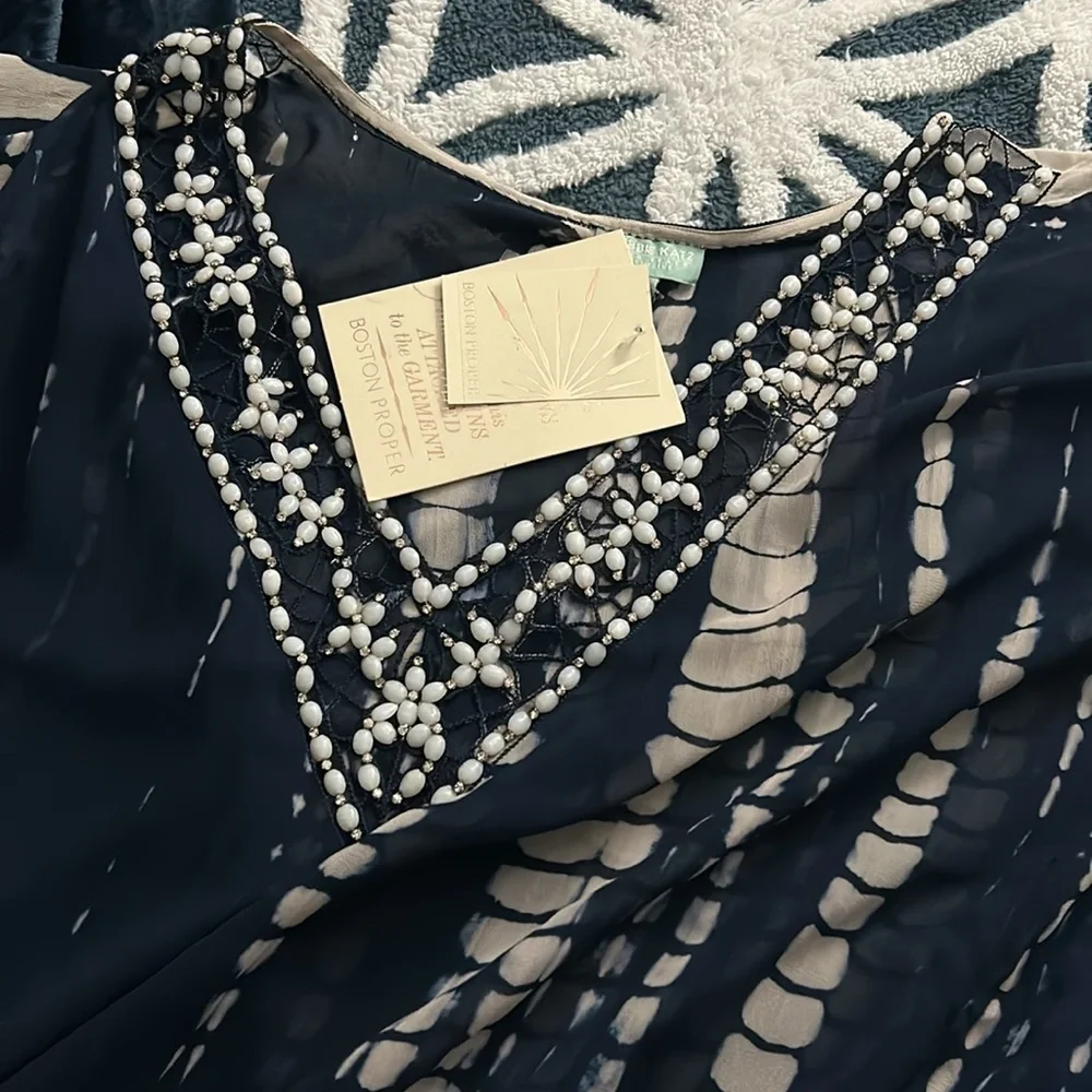 New Women's Debbie Katz South Beach Silk Beaded Kraftan Swimsuit Beach Coverup - Picture 7 of 12